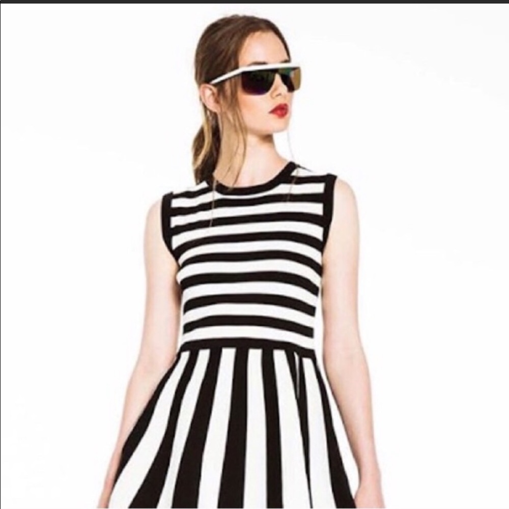 Black and White striped Kling fit and flare dress